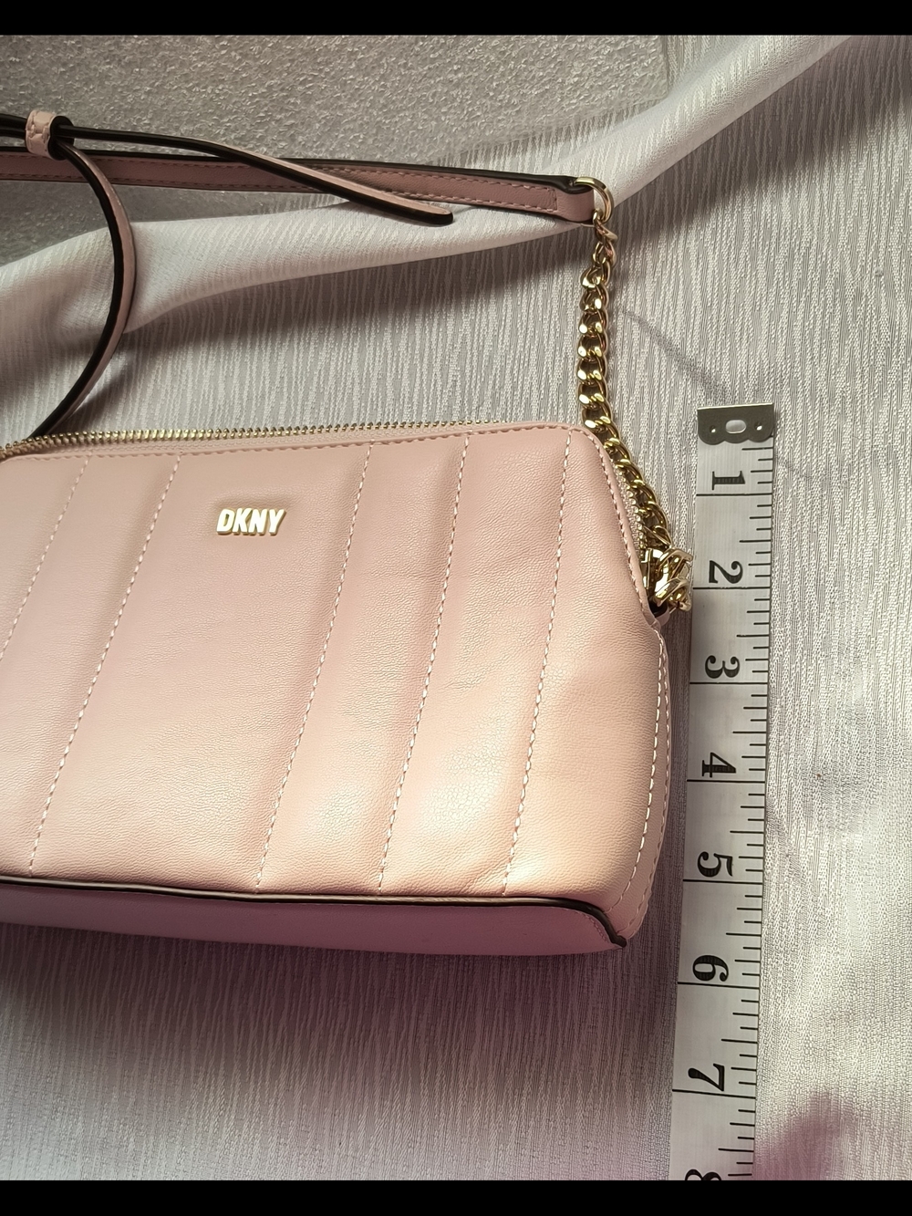 DKNY Blush Pink Quilted Leather Crossbody with Gold Chain